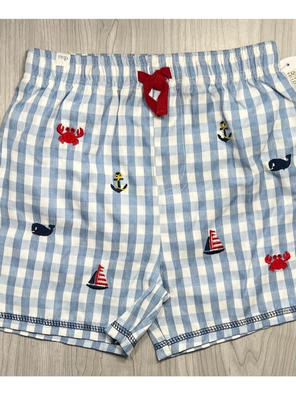 Mud Pie 2T 3T 4T 5T Swim trunks suit Nautical blue Gingham embroidered NWT USA